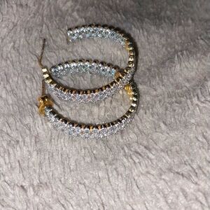Small gold hoop earrings with cubic zirconia